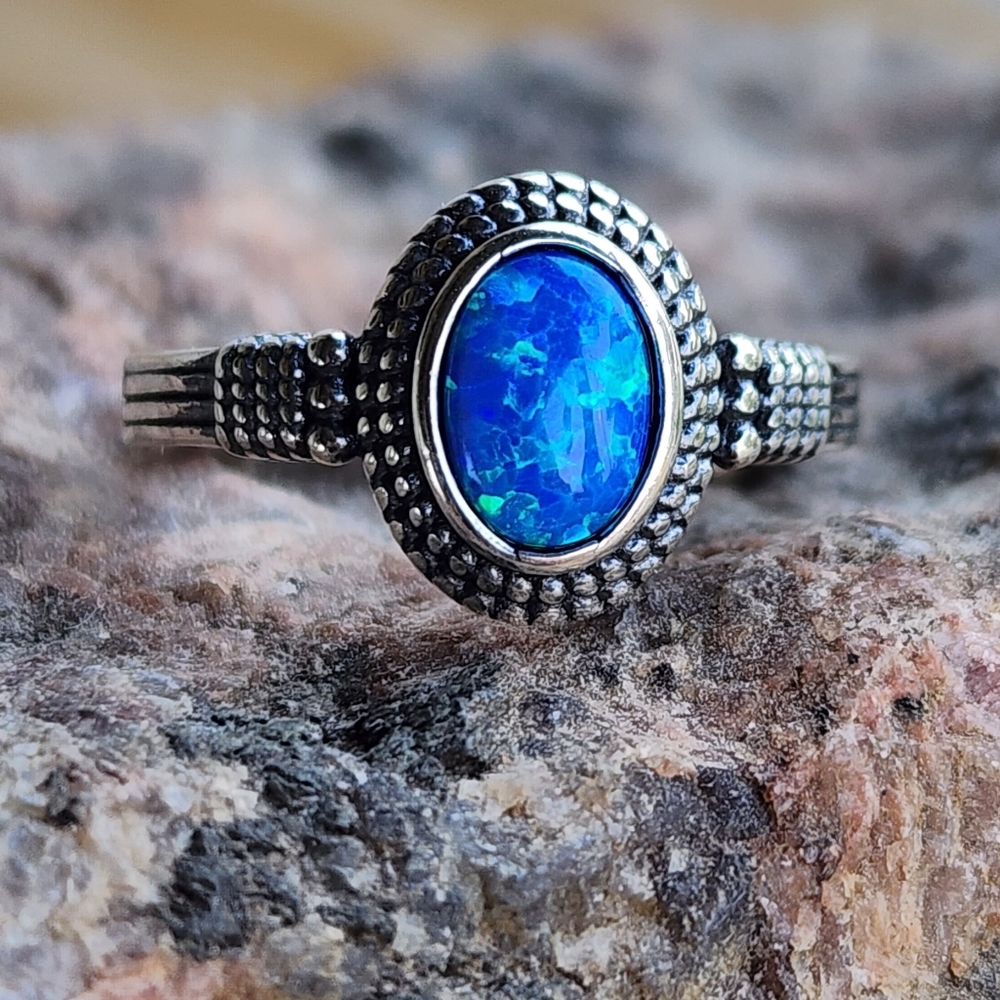 💙 Blue Fire Opal Sterling Silver Ring